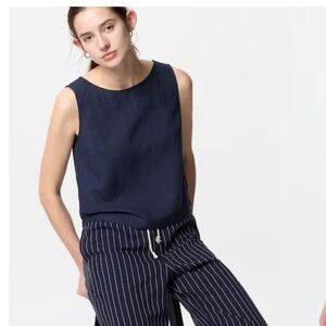 Women’s Uniqlo Linen Blend Sleeveless Blouse Size M Navy